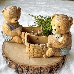 Burwood Wall Pocket Hanging Planter Boy Girl Teddy Bear Baby Nursery Decor Homco